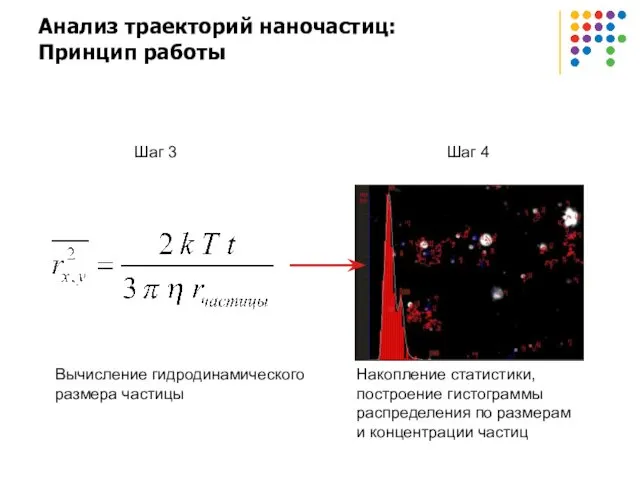 Анализ траекторий наночастиц: Принцип работы Вычисление гидродинамического размера частицы Накопление статистики,