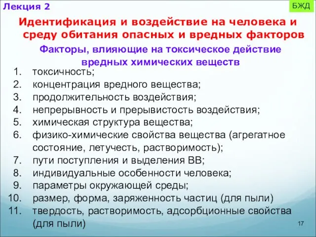 БЖД Лекция 2 Идентификация и воздействие на человека и среду обитания