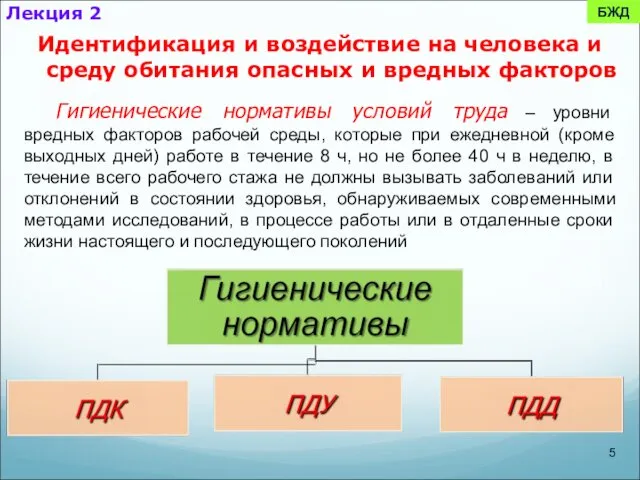 БЖД Лекция 2 Гигиенические нормативы условий труда – уровни вредных факторов