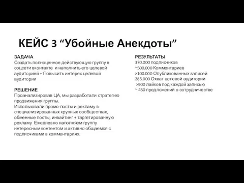 КЕЙС 3 “Убойные Анекдоты” ЗАДАЧА Создать полноценное действующую группу в соцсети