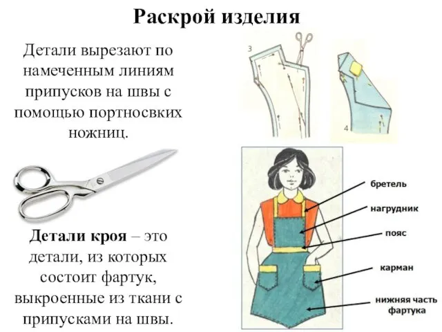 Детали вырезают по намеченным линиям припусков на швы с помощью портносвких