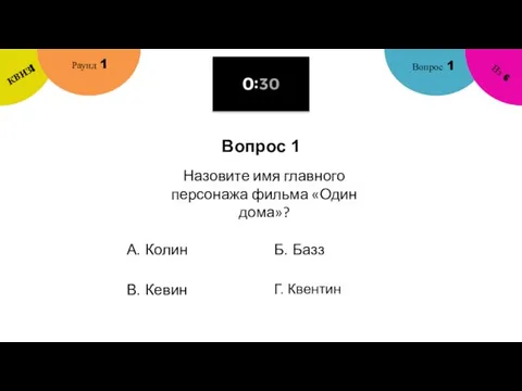 Вопрос 1 Вопрос 1 Раунд 1 КВИЗ! Из 6 Назовите имя