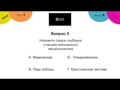 Вопрос 5 Вопрос 5 Раунд 1 КВИЗ! Из 6 Назовите самую