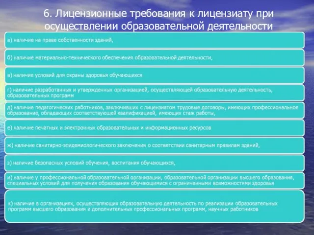 6. Лицензионные требования к лицензиату при осуществлении образовательной деятельности