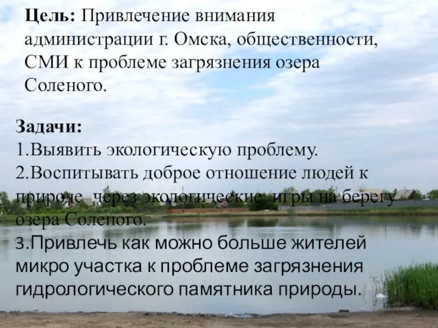 Цель: Привлечение внимания администрации г. Омска, общественности, СМИ к проблеме загрязнения
