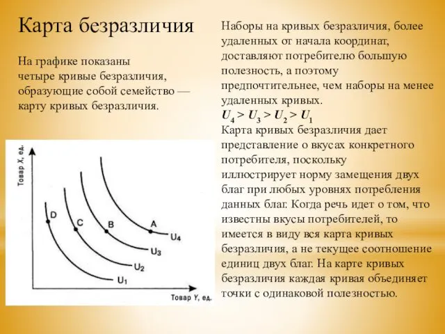 Карта безразличия Наборы на кривых безразличия, более удаленных от начала координат,