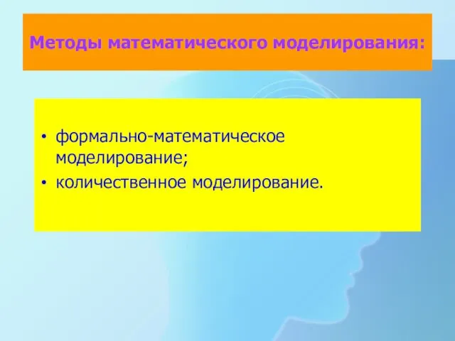 Методы математического моделирования: формально-математическое моделирование; количественное моделирование.