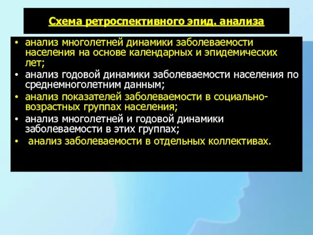 Схема ретроспективного эпид. анализа анализ многолетней динамики заболеваемости населения на основе