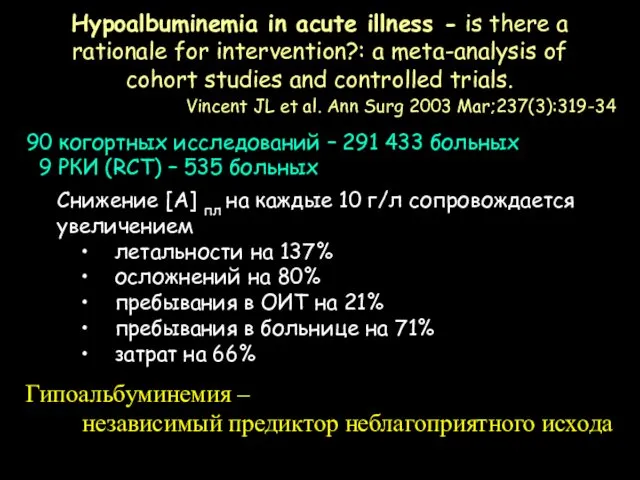 Vincent JL et al. Ann Surg 2003 Mar;237(3):319-34 90 когортных исследований