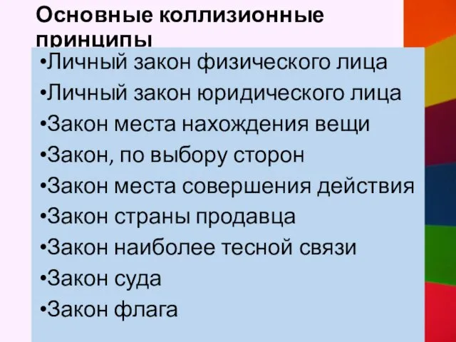 Основные коллизионные принципы Личный закон физического лица Личный закон юридического лица