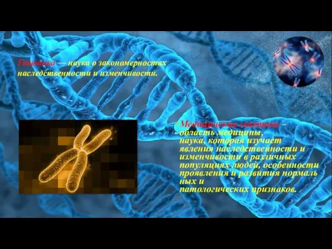 Медицинская генетика – область медицины, наука, которая изучает явления наследственности и