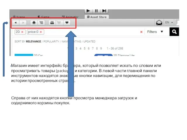Магазин имеет интерфейс браузера, который позволяет искать по словам или просматривать