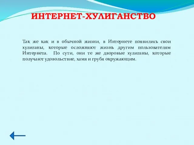 ИНТЕРНЕТ-ХУЛИГАНСТВО Так же как и в обычной жизни, в Интернете появились