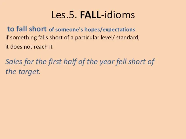 Les.5. FALL-idioms to fall short of someone's hopes/expectations if something falls