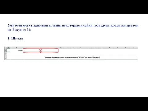 Учителя могут заполнять лишь некоторые ячейки (обведено красным цветом на Рисунке 1): 1. Школа