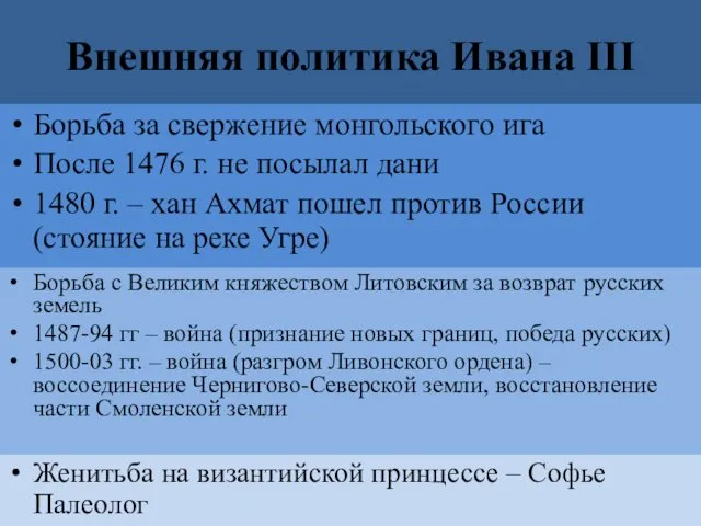 Внешняя политика Ивана III Борьба за свержение монгольского ига После 1476