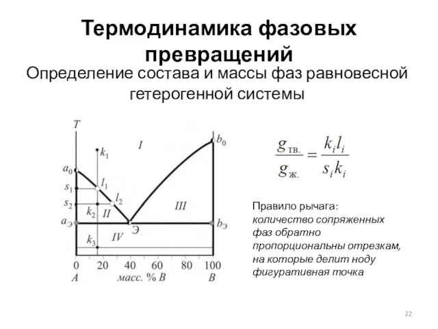 Термодинамика фазовых превращений Определение состава и массы фаз равновесной гетерогенной системы