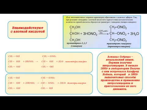 Взаимодействуют с азотной кислотой СН2 ─ ОН СН2 ─ ОNO2 │