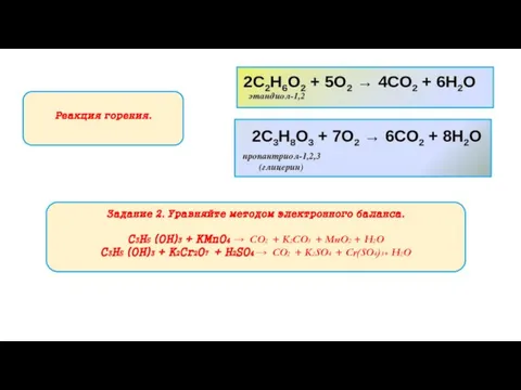 Реакция горения. Задание 2. Уравняйте методом электронного баланса. C3H5 (OH)3 +