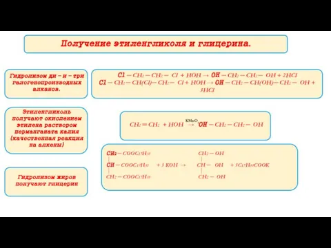 Получение этиленгликоля и глицерина. Гидролизом ди – и – три галогенопроизводных