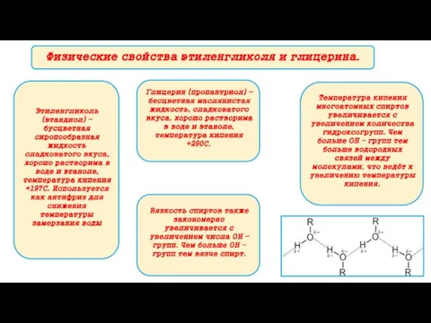 Физические свойства этиленгликоля и глицерина. Этиленгликоль (этандиол) – бусцветная сиропообразная жидкость