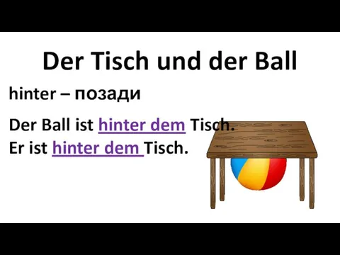 Der Tisch und der Ball hinter – позади Der Ball ist