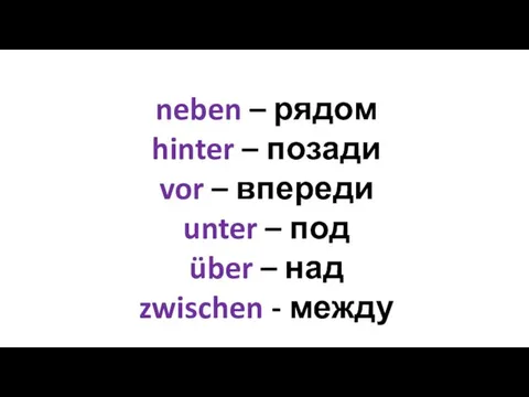 neben – рядом hinter – позади vor – впереди unter –