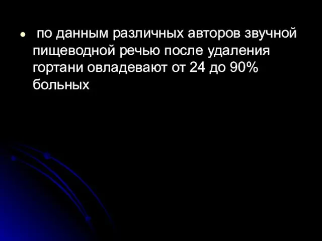 по данным различных авторов звучной пищеводной речью после удаления гортани овладевают от 24 до 90% больных