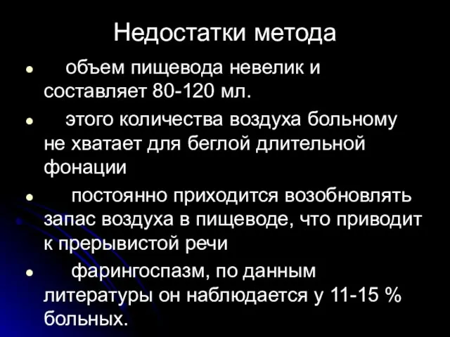 Недостатки метода объем пищевода невелик и составляет 80-120 мл. этого количества