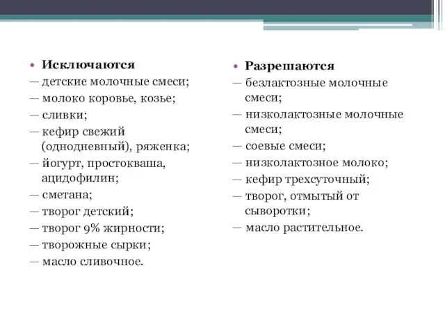 Исключаются — детские молочные смеси; — молоко коровье, козье; — сливки;