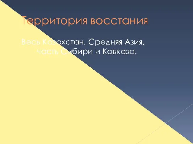 Территория восстания Весь Казахстан, Средняя Азия, часть Сибири и Кавказа.