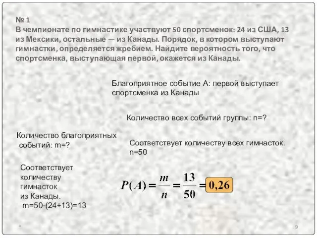 № 1 В чемпионате по гимнастике участвуют 50 спортсменок: 24 из