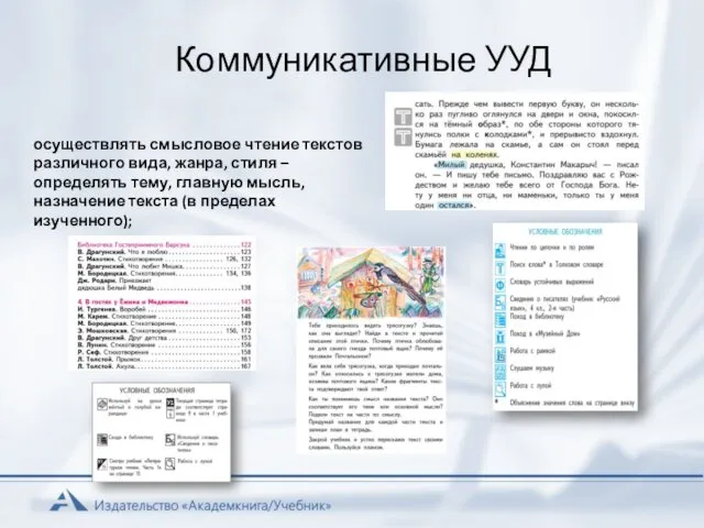 Коммуникативные УУД осуществлять смысловое чтение текстов различного вида, жанра, стиля –