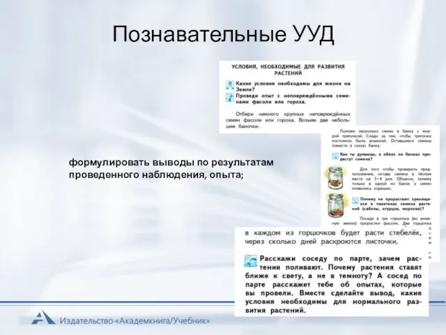 Познавательные УУД формулировать выводы по результатам проведенного наблюдения, опыта;