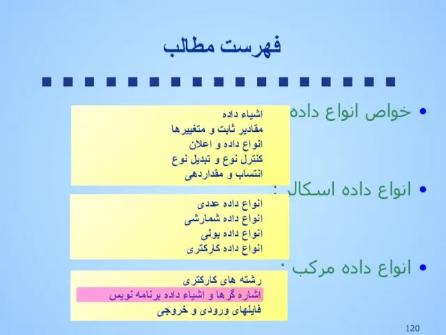 خواص انواع داده : انواع داده اسکالر : انواع داده مرکب