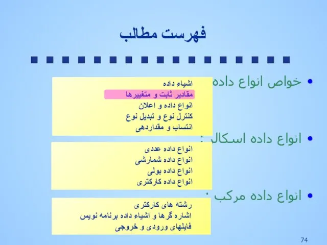 خواص انواع داده : انواع داده اسکالر : انواع داده مرکب