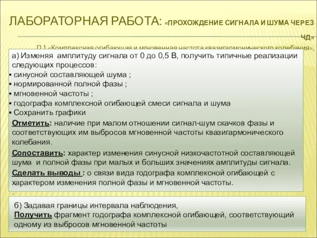 ЛАБОРАТОРНАЯ РАБОТА: «ПРОХОЖДЕНИЕ СИГНАЛА И ШУМА ЧЕРЕЗ ЧД» П.1 «Комплексная огибающая