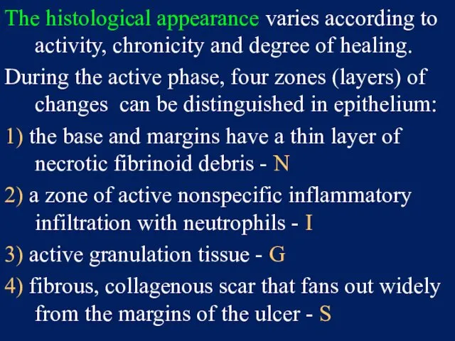 The histological appearance varies according to activity, chronicity and degree of