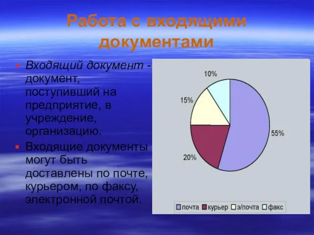 Работа с входящими документами Входящий документ - документ, поступивший на предприятие,