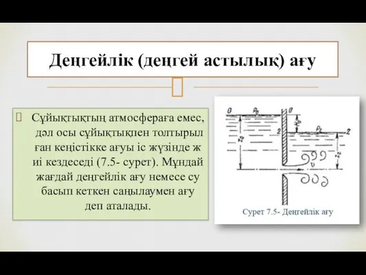 Сұйықтықтың атмосфераға емес, дәл осы сұйықтықпен толтырылған кеңістікке ағуы іс жүзінде