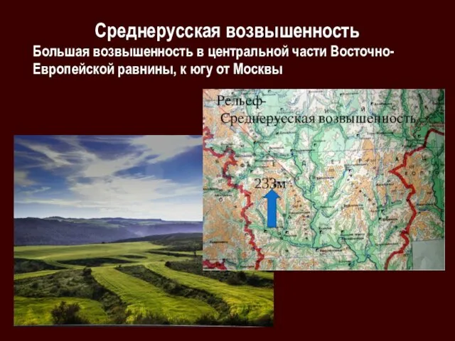 Среднерусская возвышенность Большая возвышенность в центральной части Восточно-Европейской равнины, к югу от Москвы