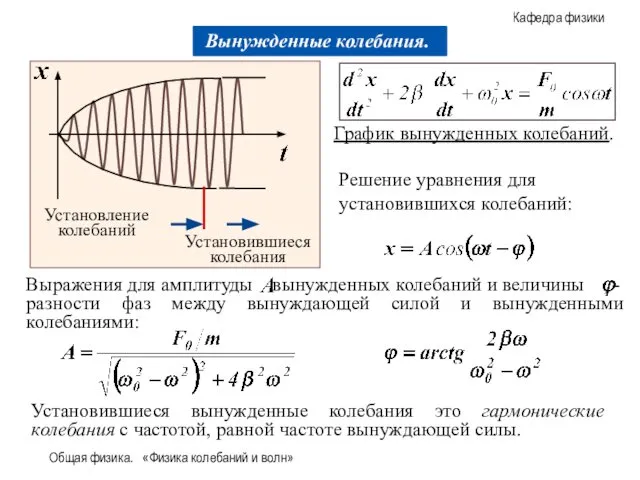 Общая физика. «Физика колебаний и волн» Установление колебаний Установившиеся колебания График