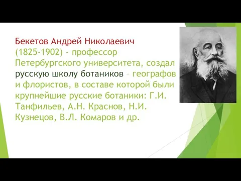 Бекетов Андрей Николаевич (1825-1902) - профессор Петербургского университета, создал русскую школу