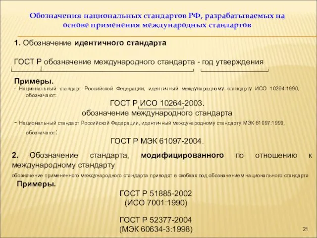 Обозначения национальных стандартов РФ, разрабатываемых на основе применения международных стандартов 1.