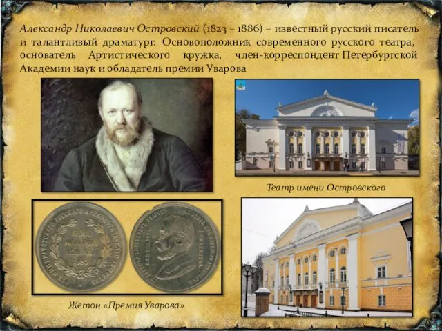 Александр Николаевич Островский (1823 – 1886) – известный русский писатель и