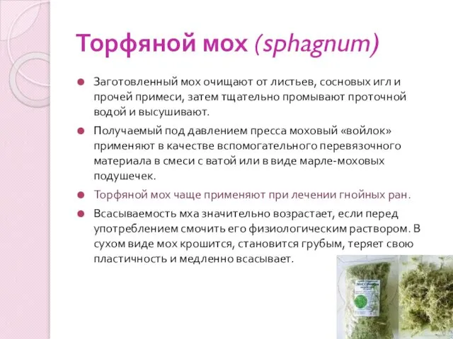 Торфяной мох (sphagnum) Заготовленный мох очищают от листьев, сосновых игл и