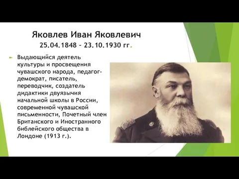 Яковлев Иван Яковлевич 25.04.1848 – 23.10.1930 гг. Выдающийся деятель культуры и