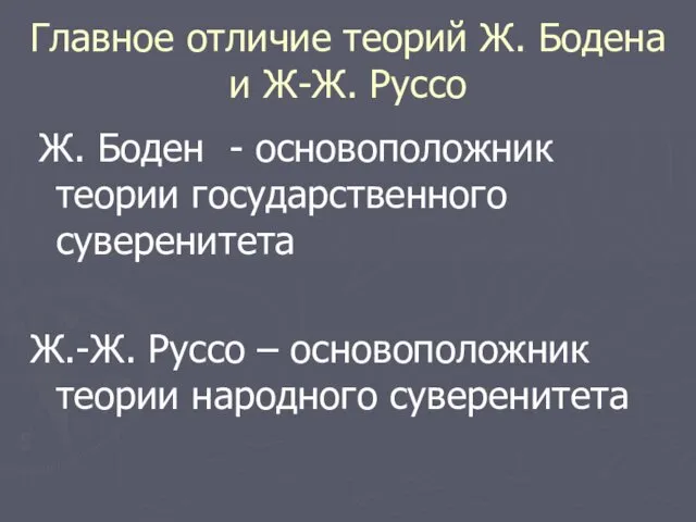 Главное отличие теорий Ж. Бодена и Ж-Ж. Руссо Ж. Боден -