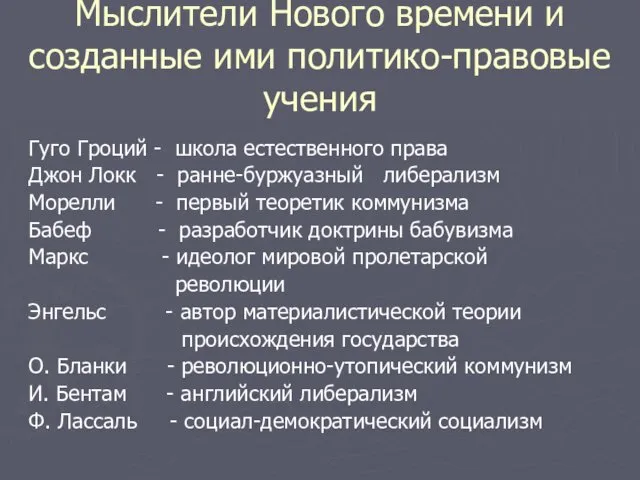 Мыслители Нового времени и созданные ими политико-правовые учения Гуго Гроций -