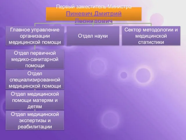 Первый заместитель Министра Пиневич Дмитрий Леонидович Главное управление организации медицинской помощи